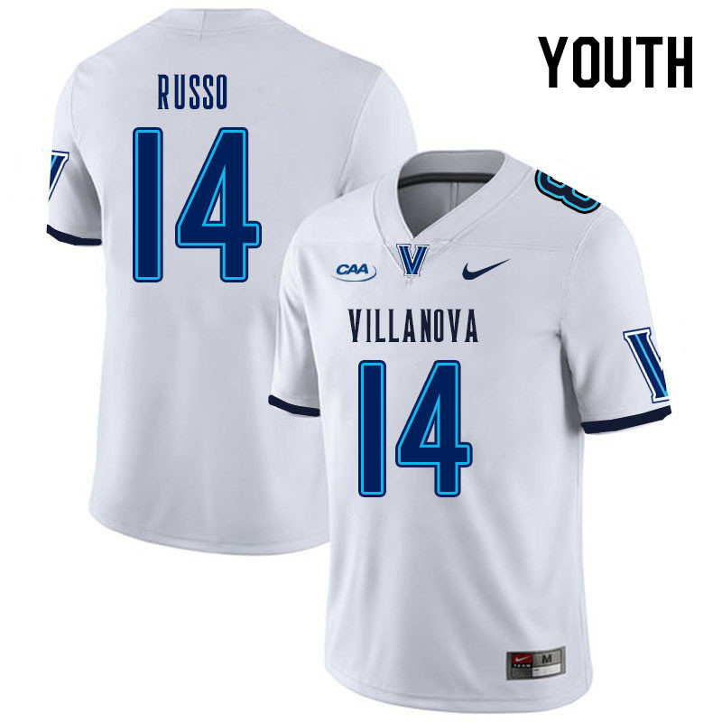 Youth #14 Robert Russo Villanova Wildcats College Football Jerseys Stitched Sale-White - Click Image to Close